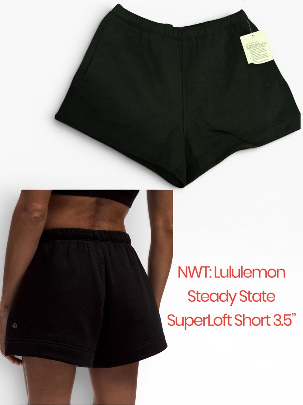 NWT Lululemon Steady State SuperLoft MR Short 3.5” Black Fleece Lounge Small